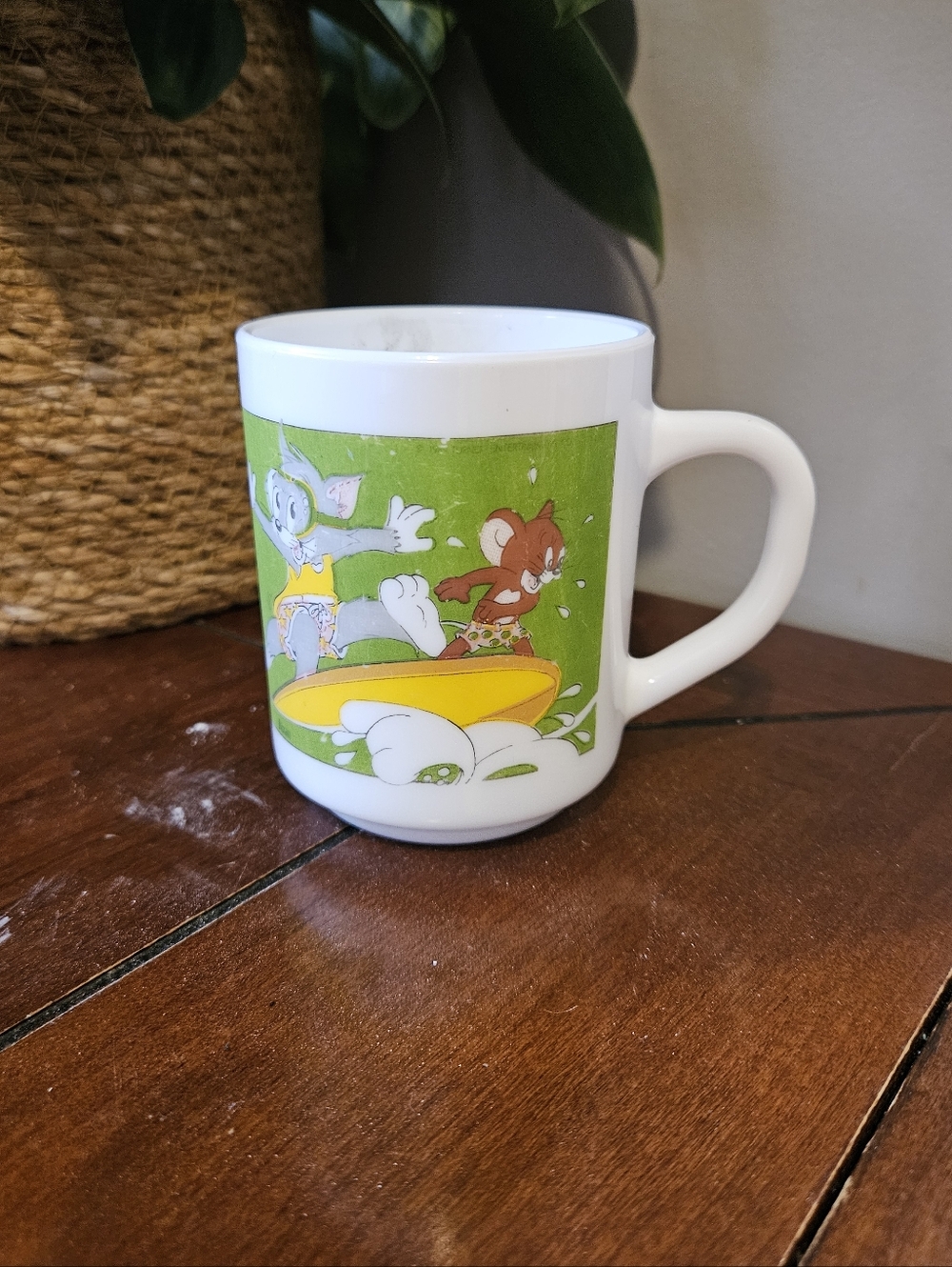 Vintage Arcopal Milk Glass Tom & Jerry Mug